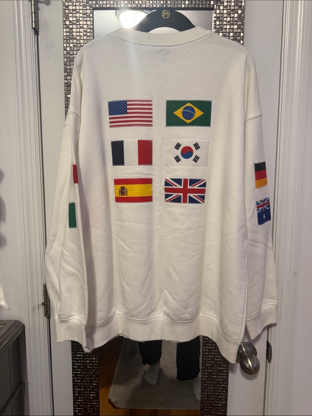 Nike Limited Edition White Crewneck Sweatshirt with Multicolor Flag Patches!
